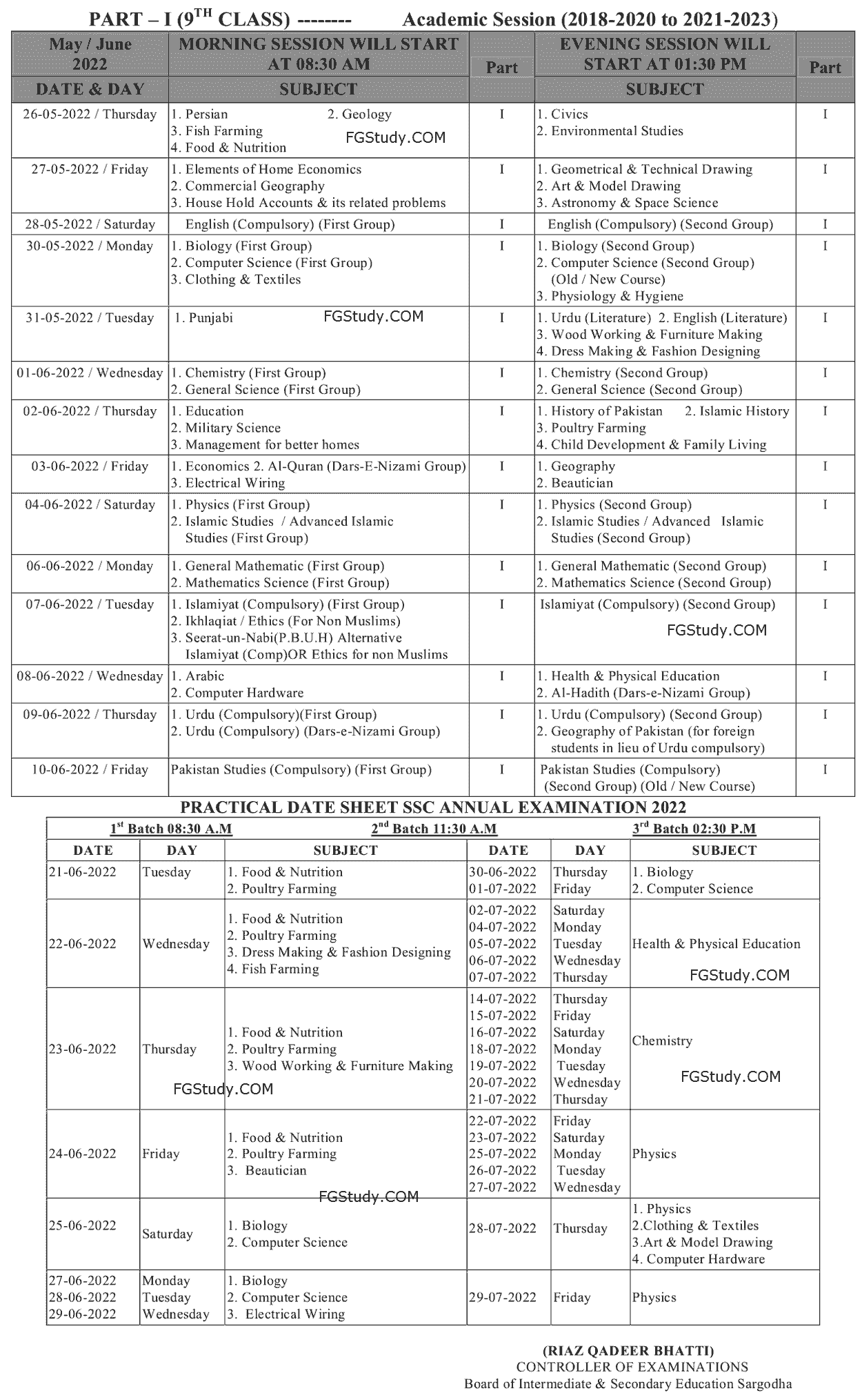10th Class Date Sheet Bise Sargodha Board 2022 page 2