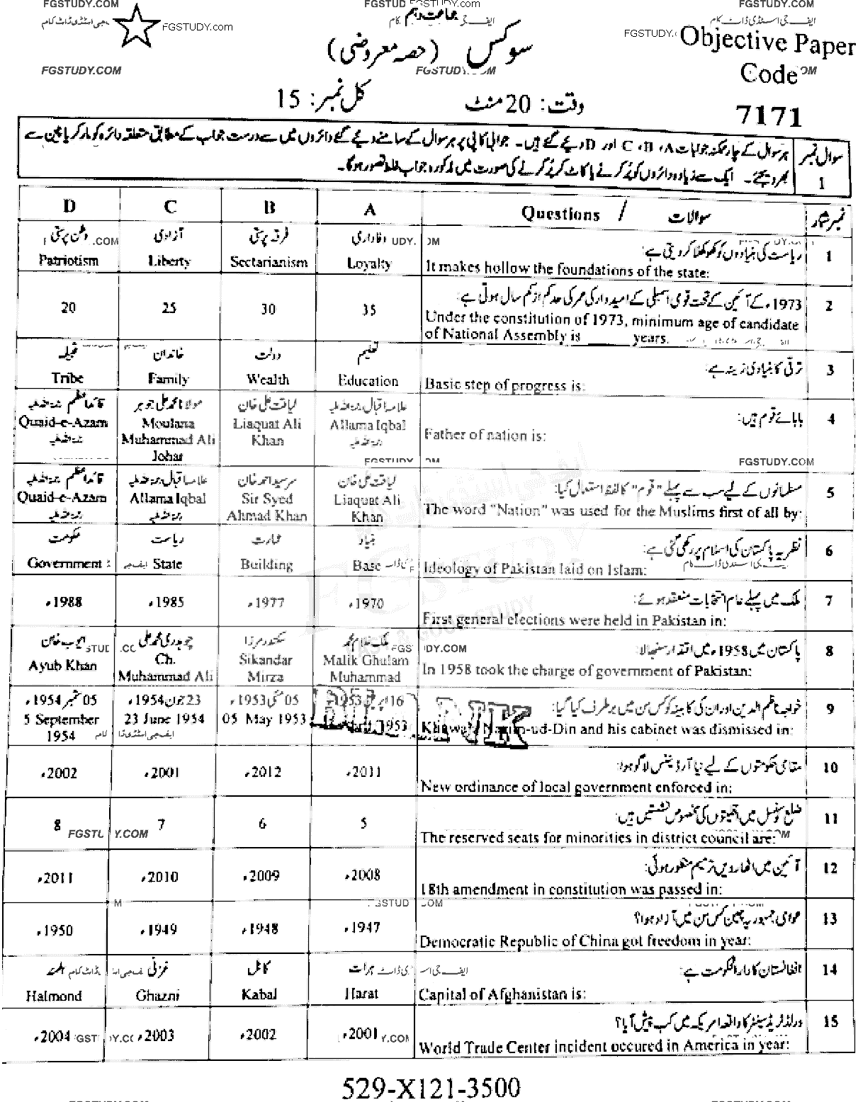 10th Class Civics Past Paper 2021 Faisalabad Board Objective