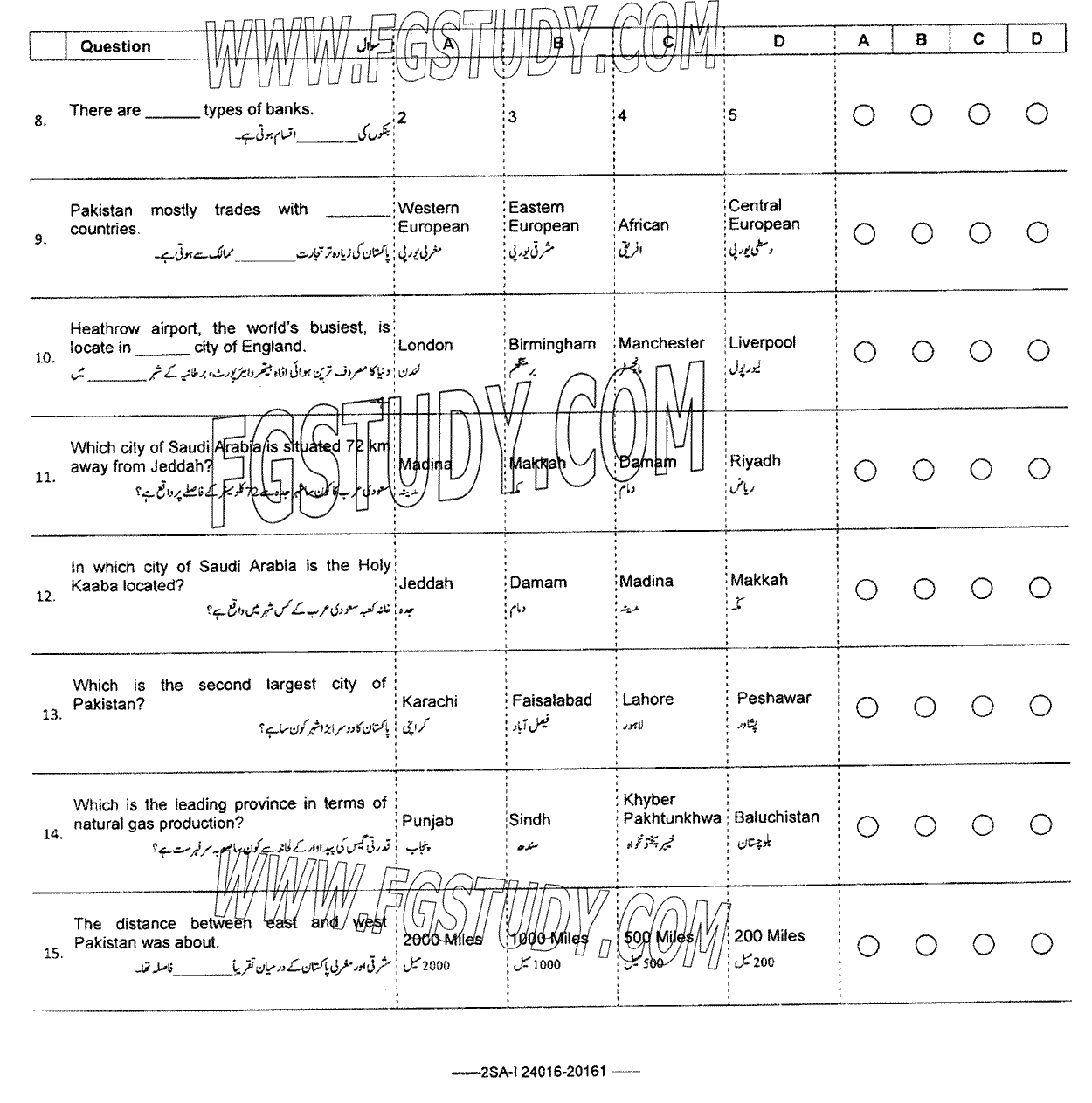 10th Class Commercial Geography Past Paper 2024 Federal Board Islamabad Group 1 Objective