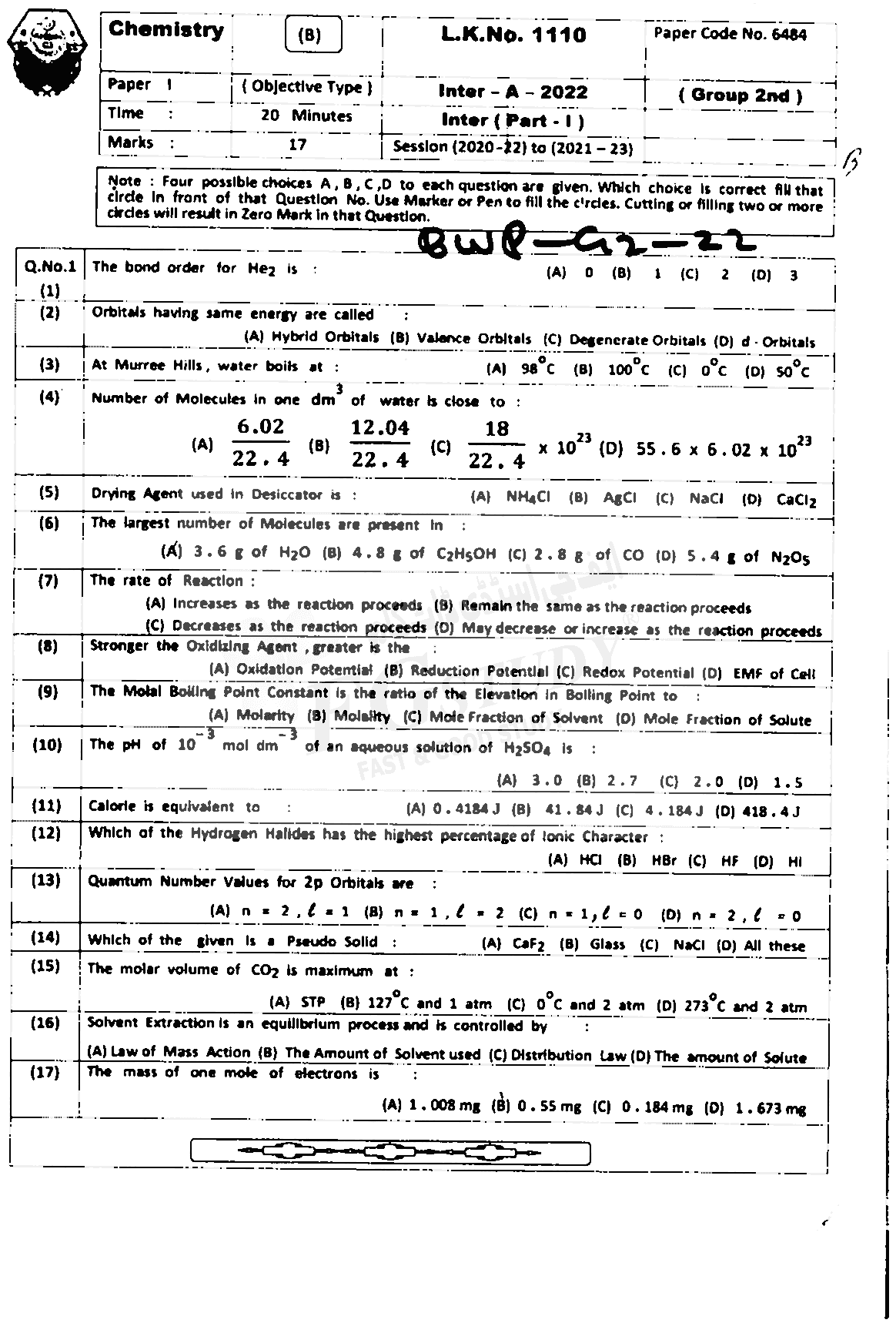 11th-class-chemistry-past-paper-2022-bahawalpur-board-group-2-objective