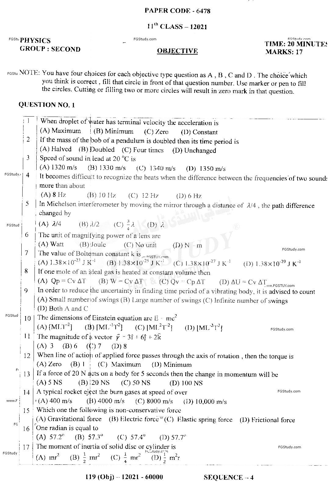 11th Class Physics Past Paper 2021 Dg Khan Board Group 2 Objective