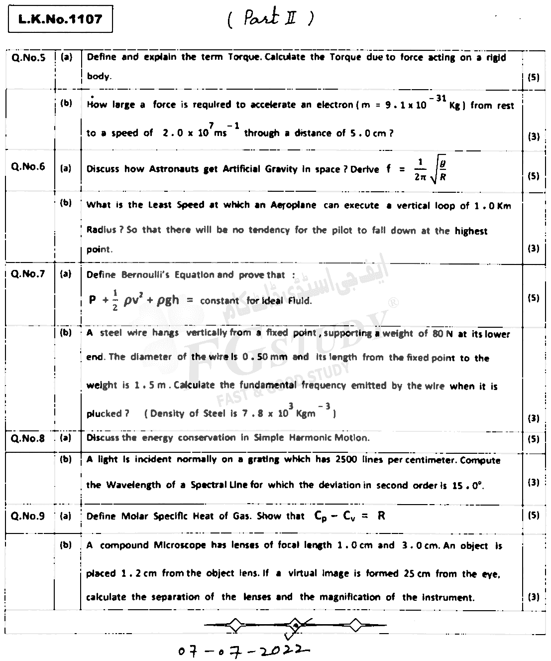 11th Class Physics Past Paper 2022 Bahawalpur Board Group 1 Subjective