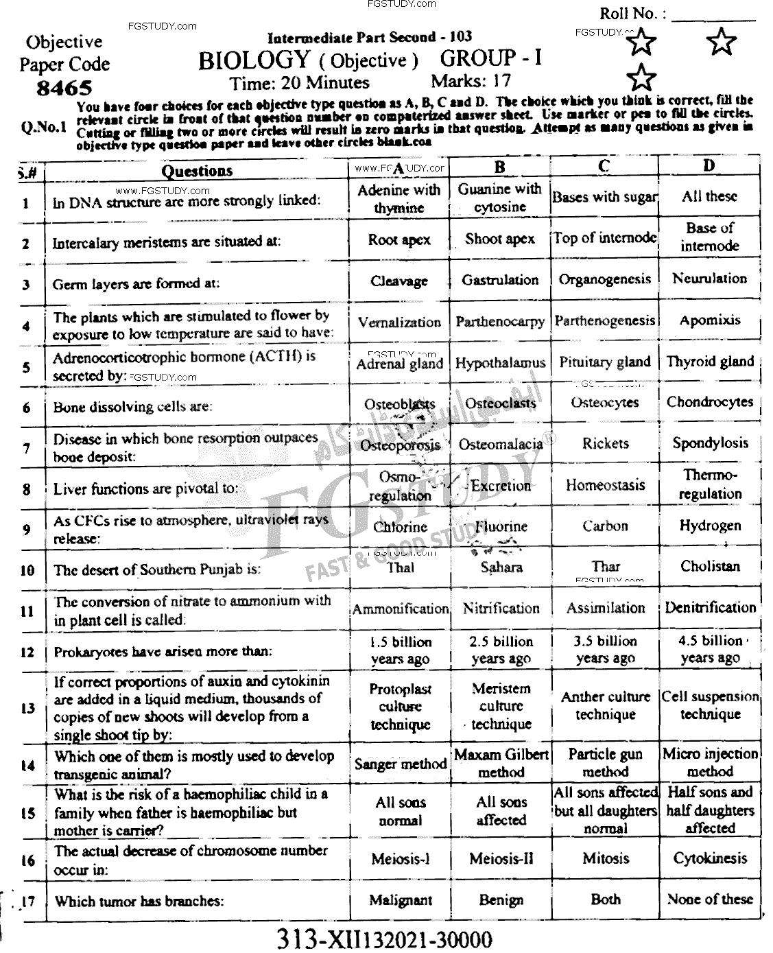 12th Class Biology Past Paper 2022 Faisalabad Board Group 1 Objective