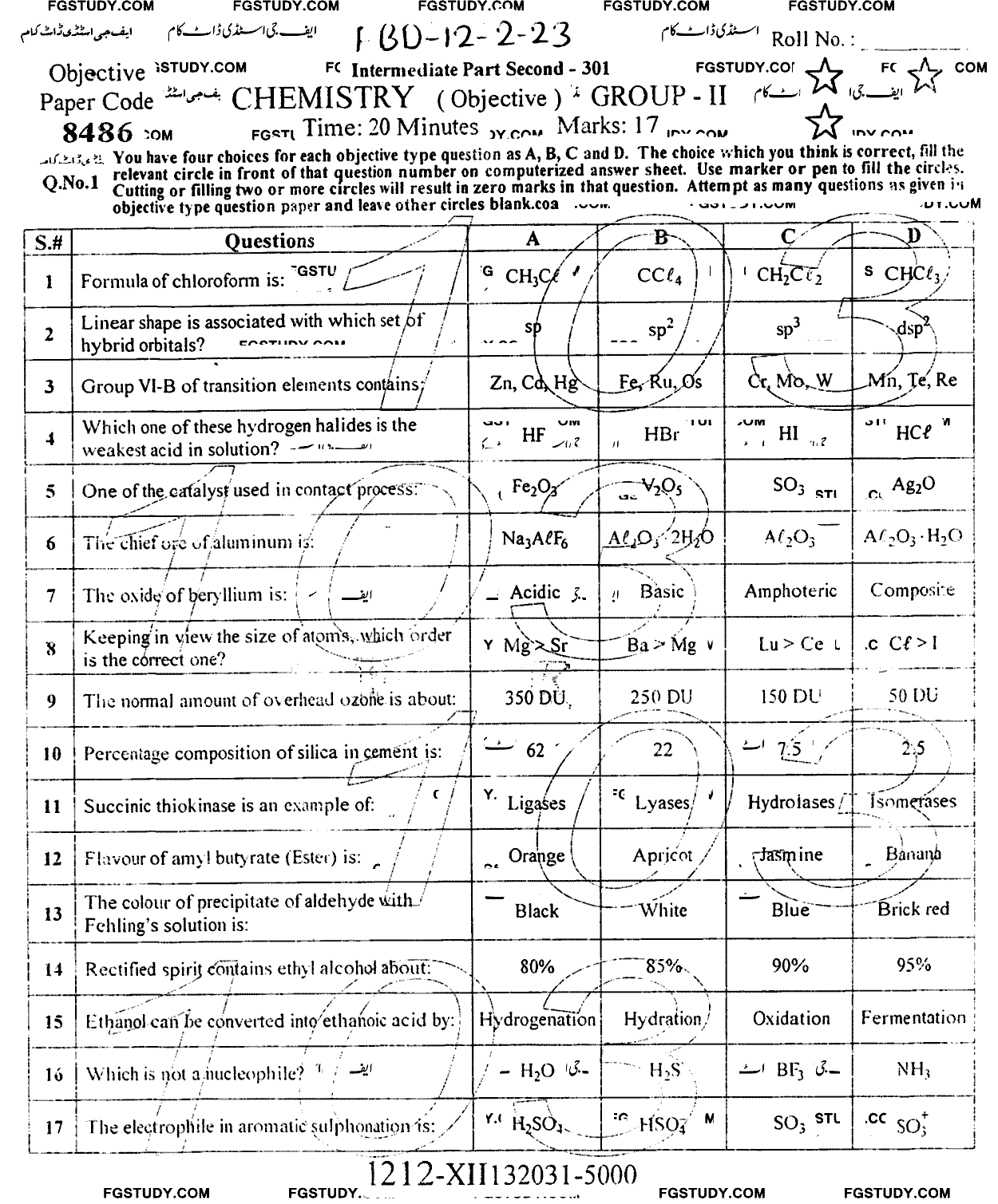 12th Class Chemistry Past Paper 2023 Faisalabad Board Group 2 Objective