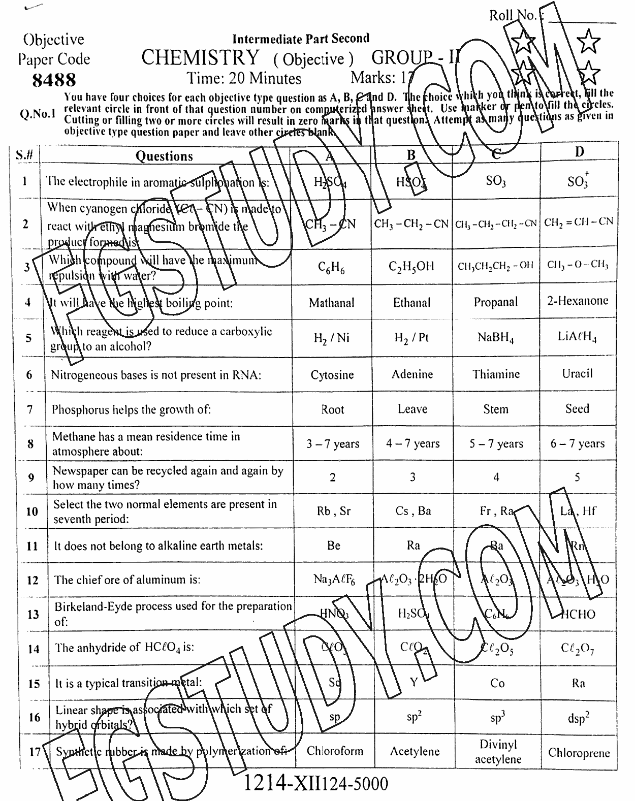12th Class Chemistry Past Paper 2024 Faisalabad Board Group 2 Objective