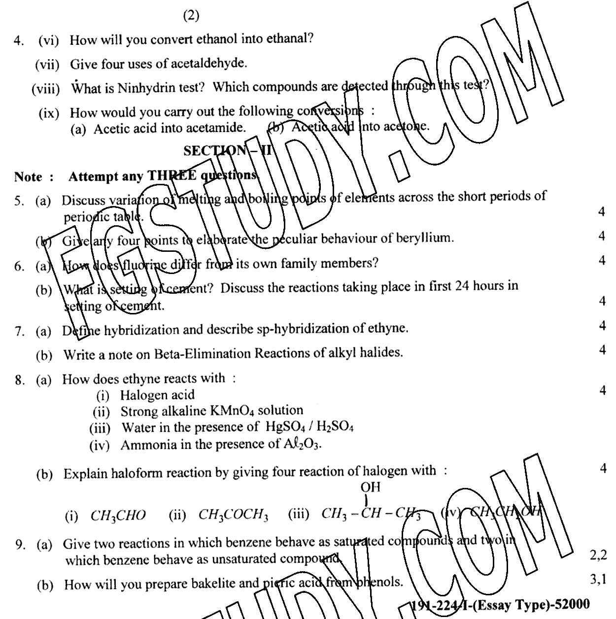 12th Class Chemistry Past Paper 2024 Lahore Board Group 1 Subjective