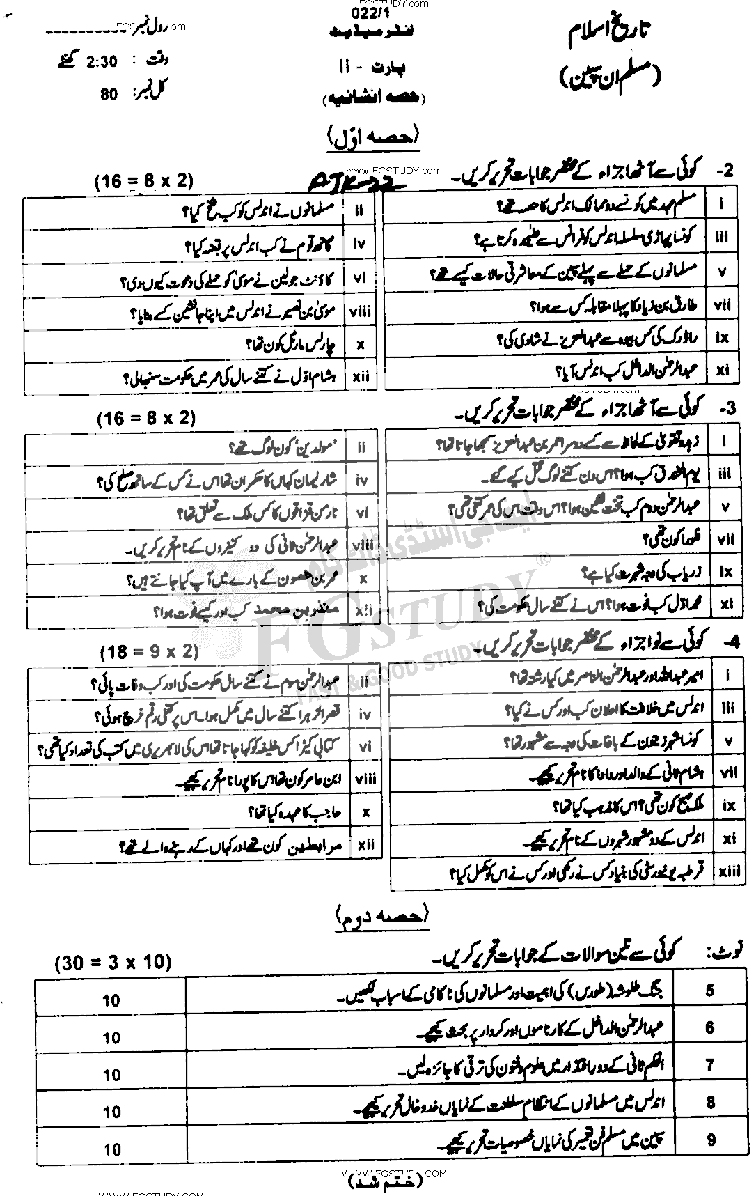 12th Class History Of Islam Muslim In Spain Past Paper 2022 Ajk Board Subjective