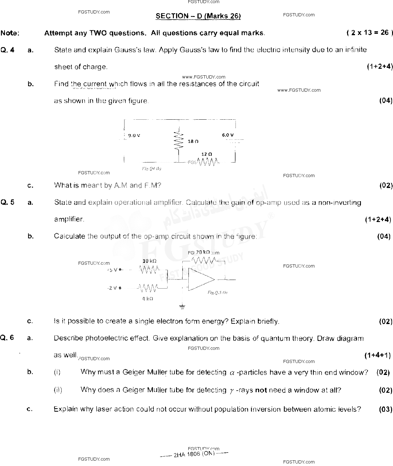 12th Class Physics Past Paper 2018 Federal Board Islamabad Subjective