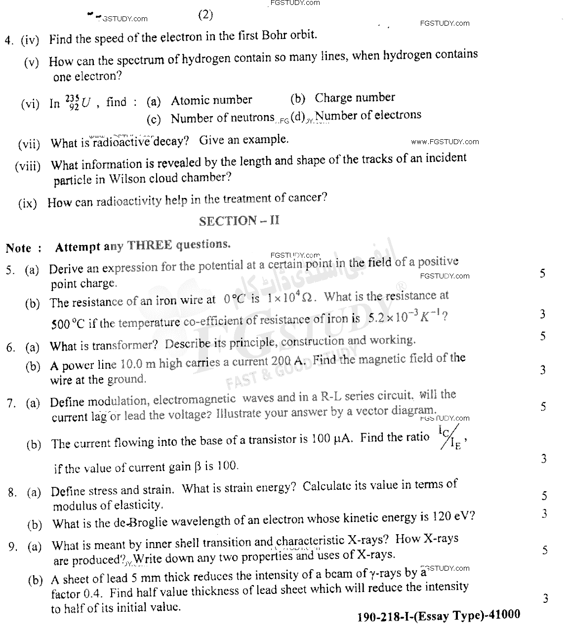 12th Class Physics Past Paper 2018 Lahore Board Group 1 Subjective