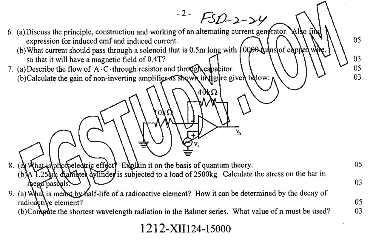 12th Class Physics Past Paper 2024 Faisalabad Board Group 2 Subjective