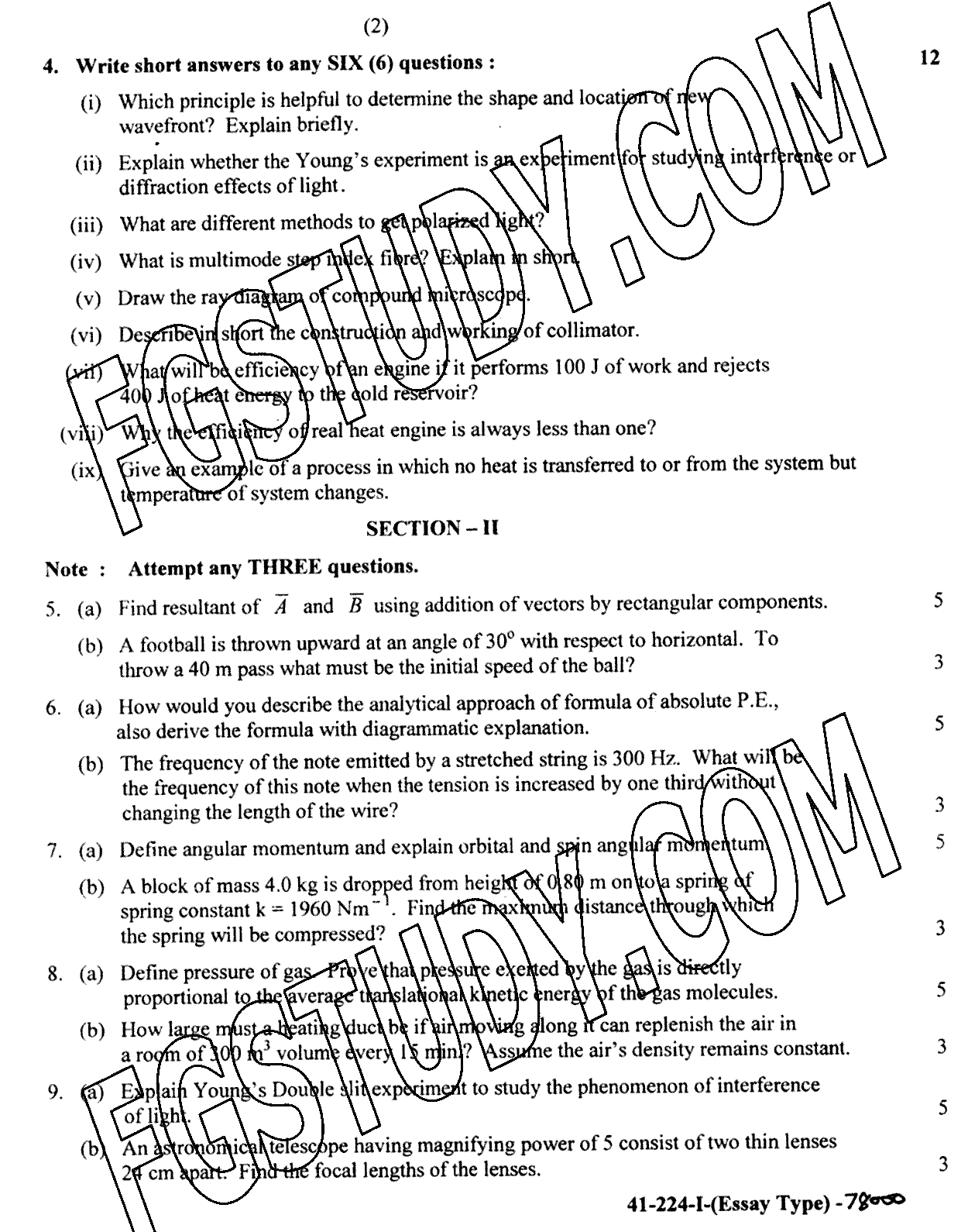 12th Class Physics Past Paper 2024 Lahore Board Group 1 Subjective