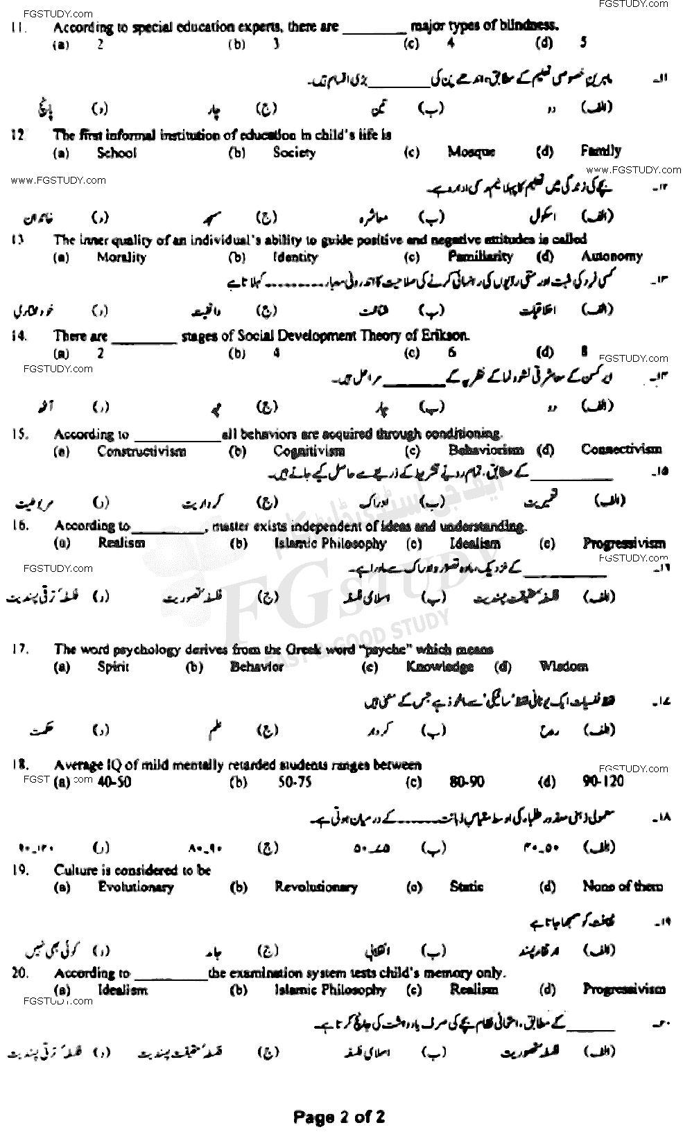BA Part 1 Education Foundation Of Education Past Paper 2021 Punjab University Group 1 Objective