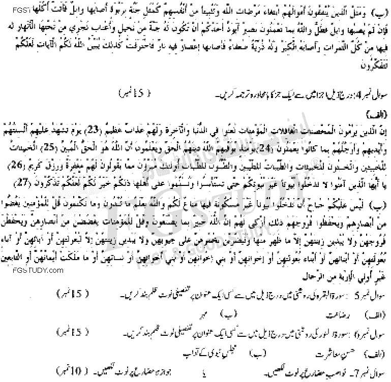 BA Part 1 Islamic Studies Al Quran Ul Hakeem Past Paper 2019 Punjab University Group 1