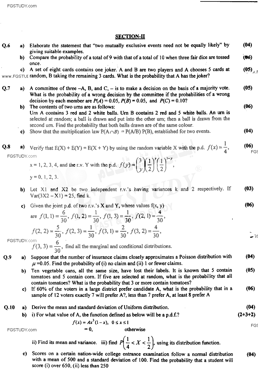 BA Part 1 Statistics Past Paper 2018 Punjab University