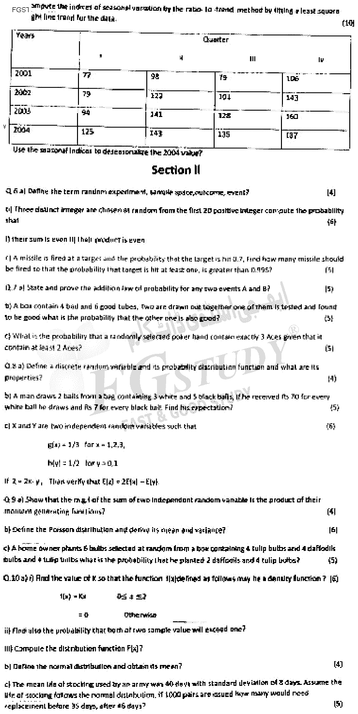 BA Part 1 Statistics Past Paper 2019 Punjab University