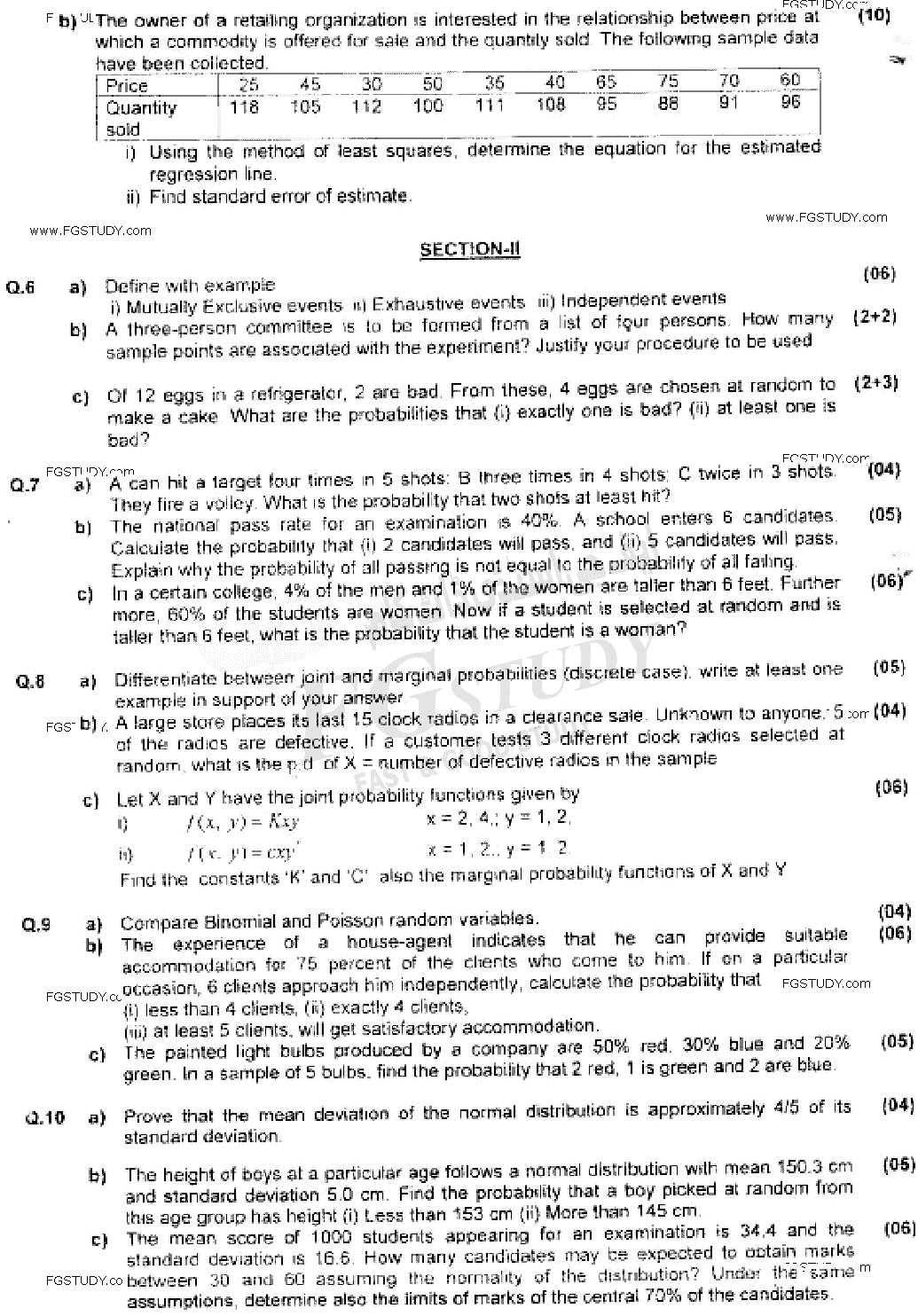 BA Part 1 Statistics Past Paper 2019 Punjab University
