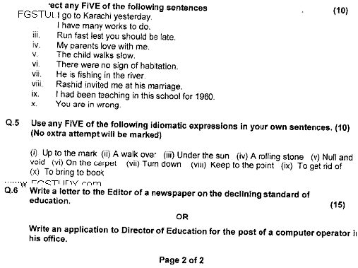 BA Part 2 English Language 2 Past Paper 2020 Punjab University Group 1