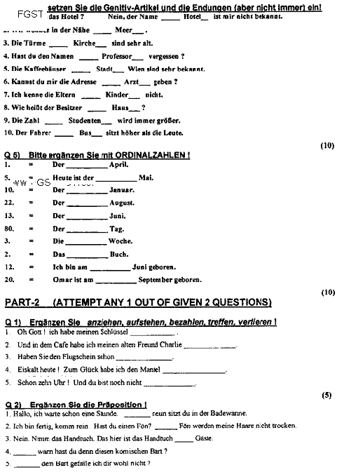 BA Part 2 German 2 Past Paper 2020 Punjab University