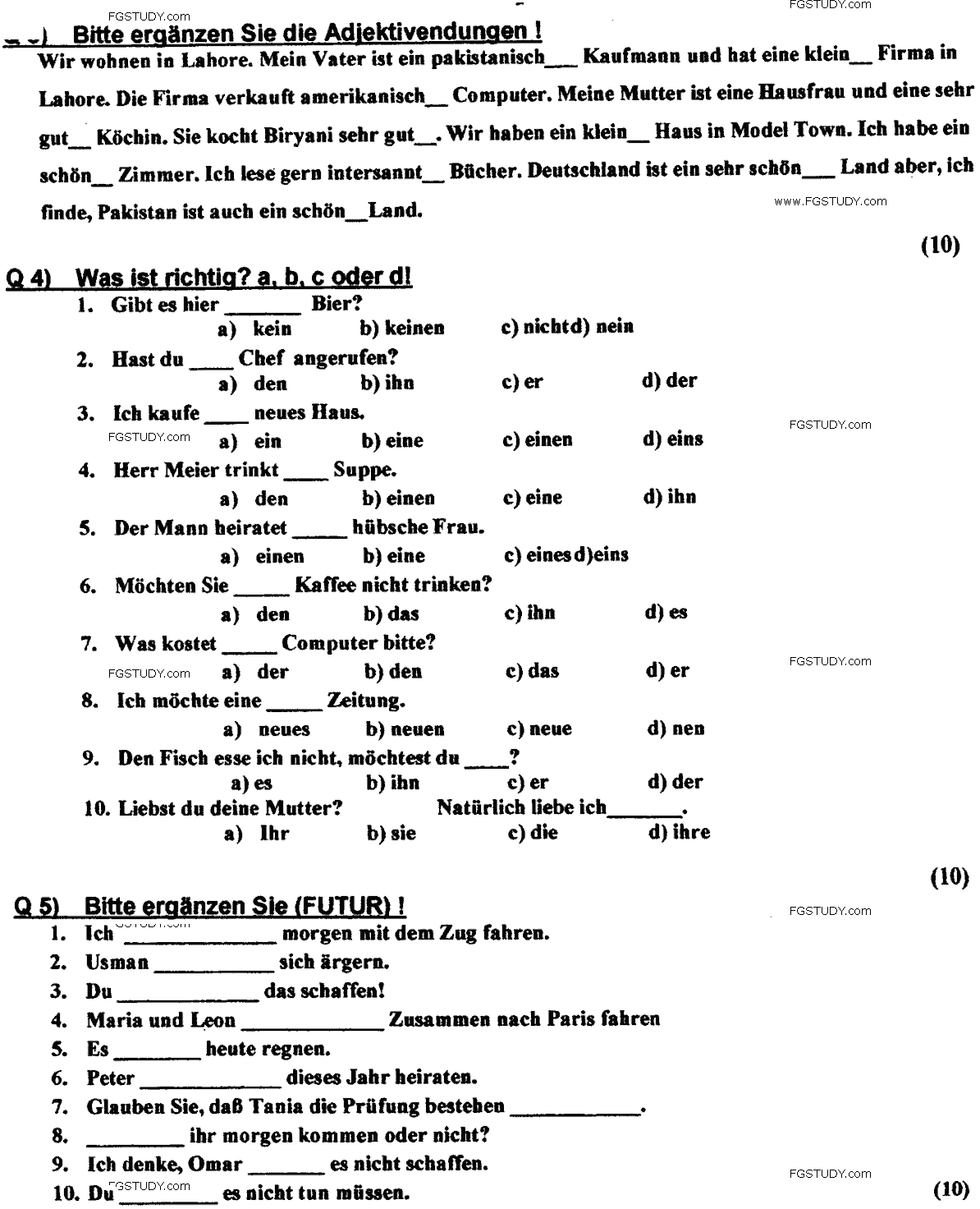 BA Part 2 German Optional Past Paper 2017 Punjab University Objective