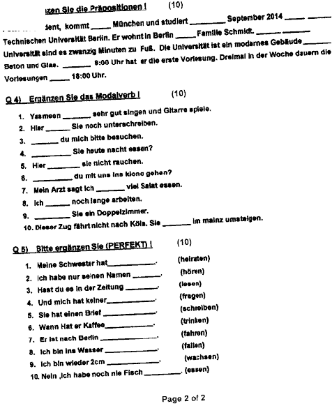 BA Part 2 German Optional Past Paper 2020 Punjab University