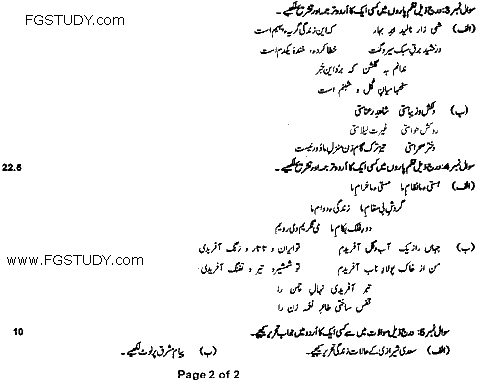 BA Part 2 Persian Optional Past Paper 2020 Punjab University Group 1