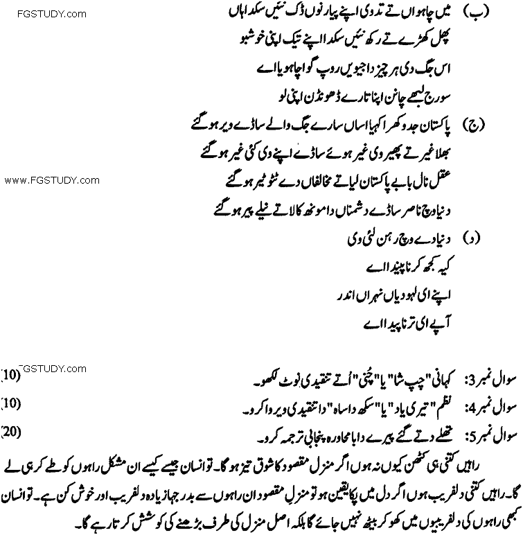 BA Part 2 Punjabi Optional Past Paper 2018 Punjab University