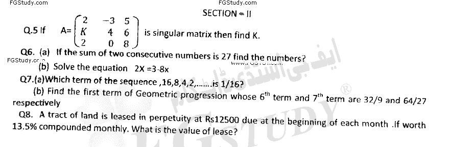 B Com Part 1 Business Mathematics And Statistics Past Paper 2019 Punjab University