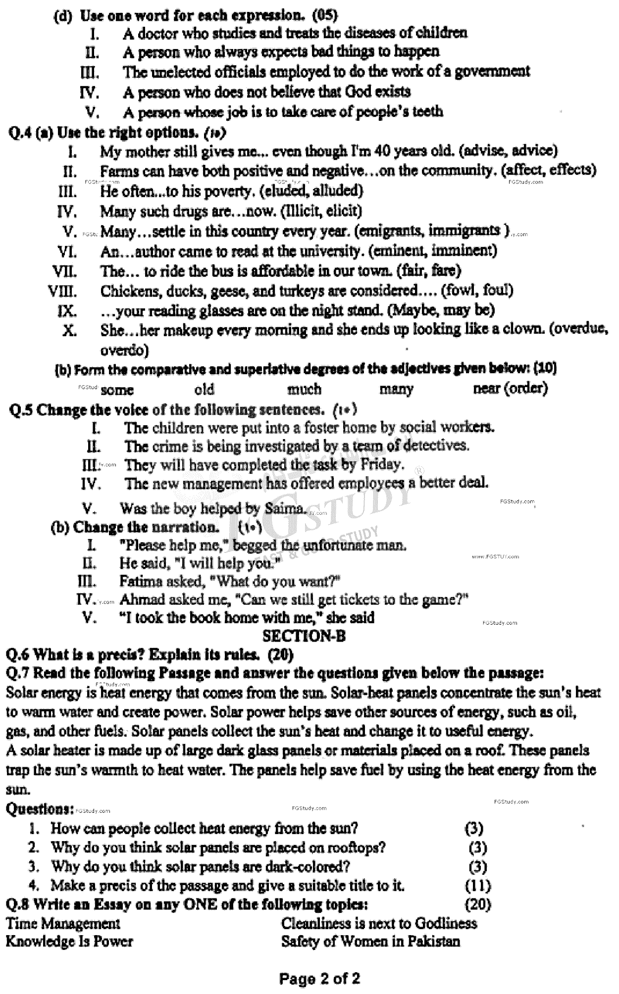 B Com Part 1 Functional English Past Paper 2022 Punjab University