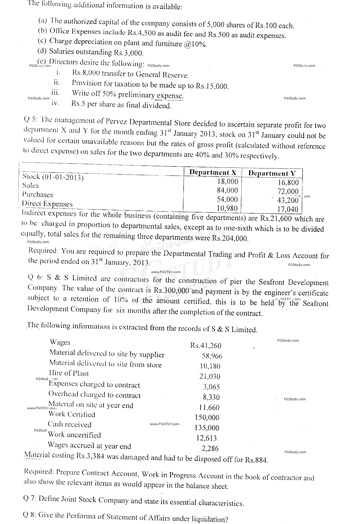 B Com Part 2 Advance Financial Accounting Past Paper 2015 Punjab University