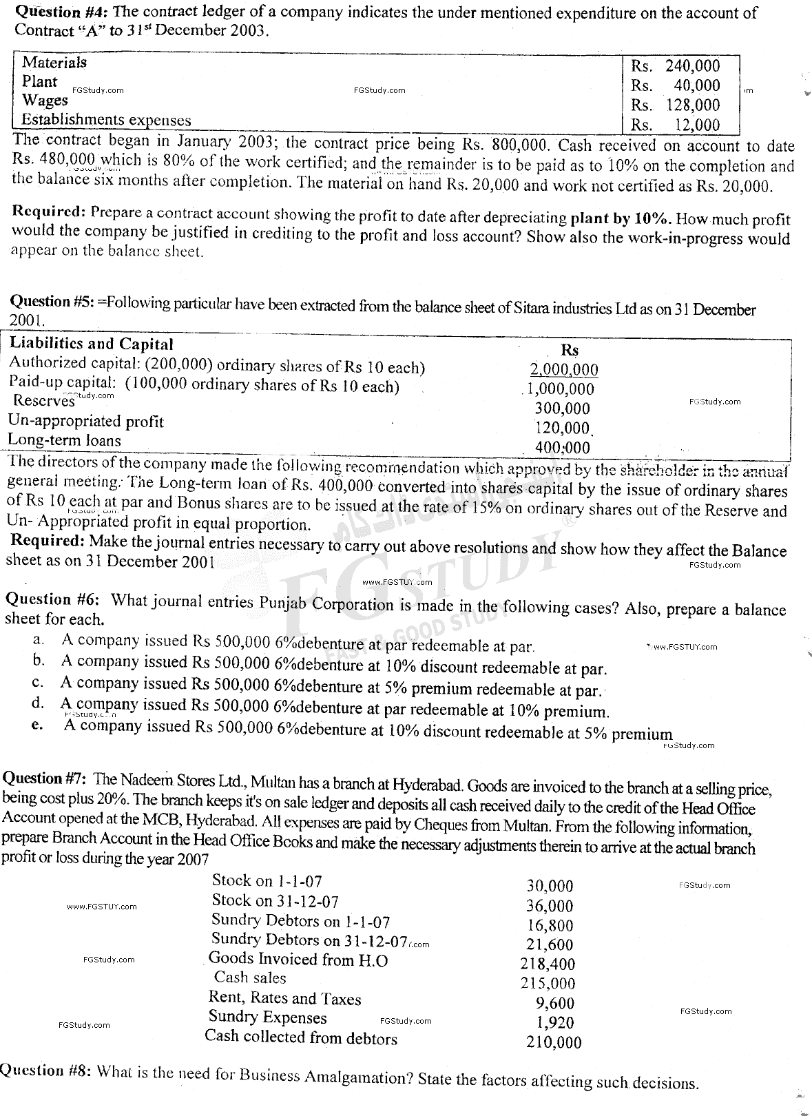 B Com Part 2 Advance Financial Accounting Past Paper 2018 Punjab University