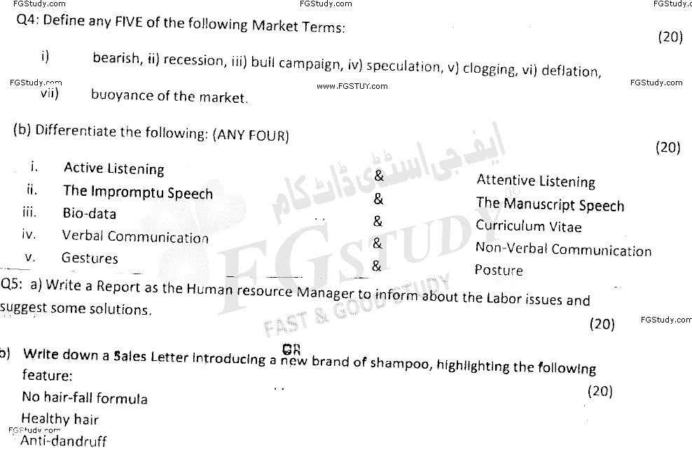 B Com Part 2 Business Communication And Report Writing Past Paper 2019 Punjab University