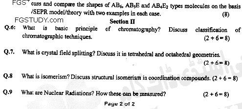 BSc Part 1 Chemistry 1 Inorganic Chemistry Past Paper 2020 Punjab University