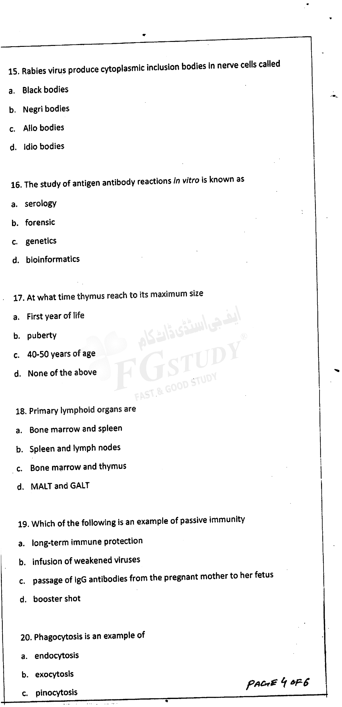 BSc Part 2 Microbiology 2 Past Paper 2017 Punjab University Objective
