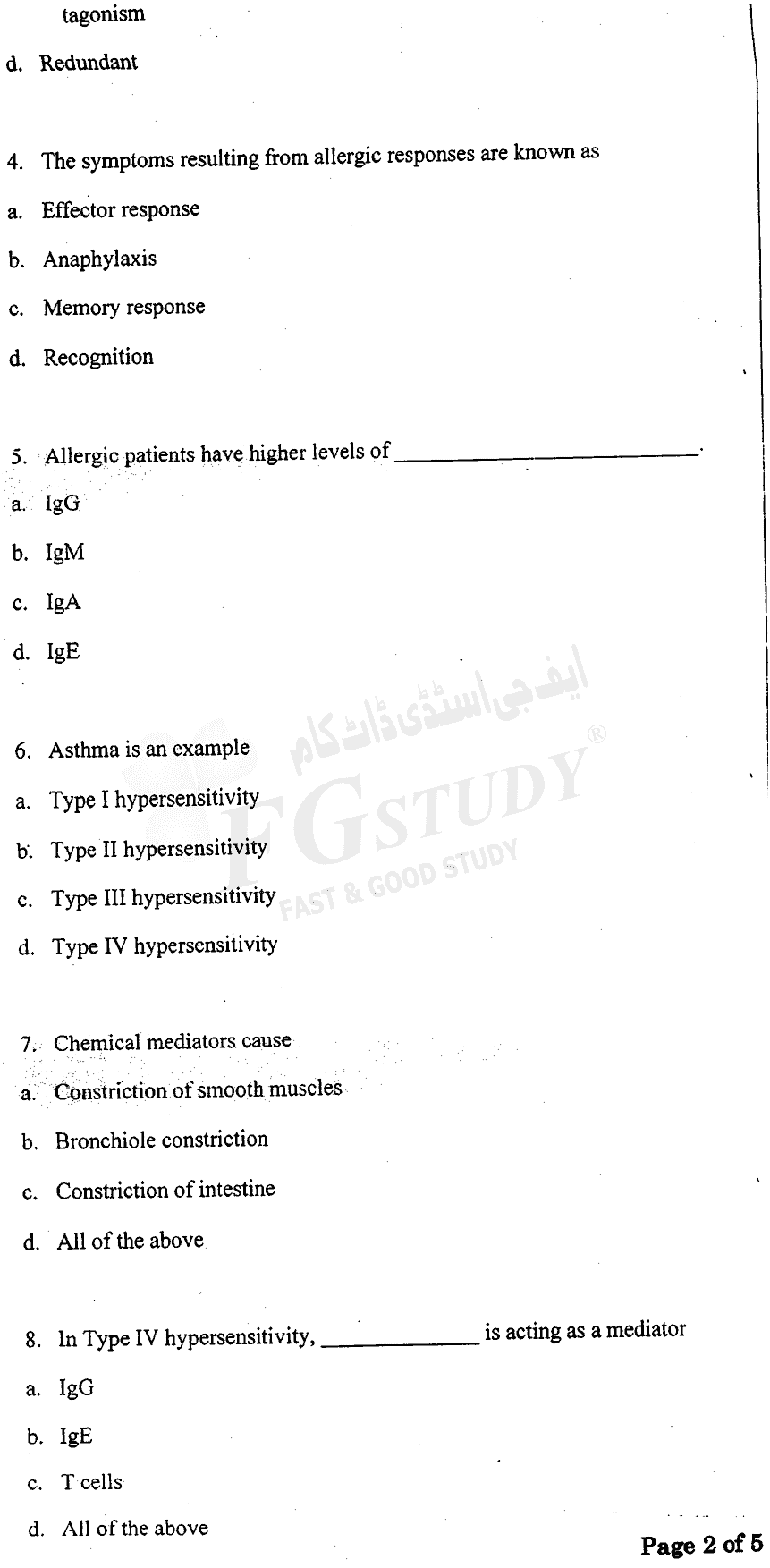 BSc Part 2 Microbiology 2 Past Paper 2018 Punjab University Objective