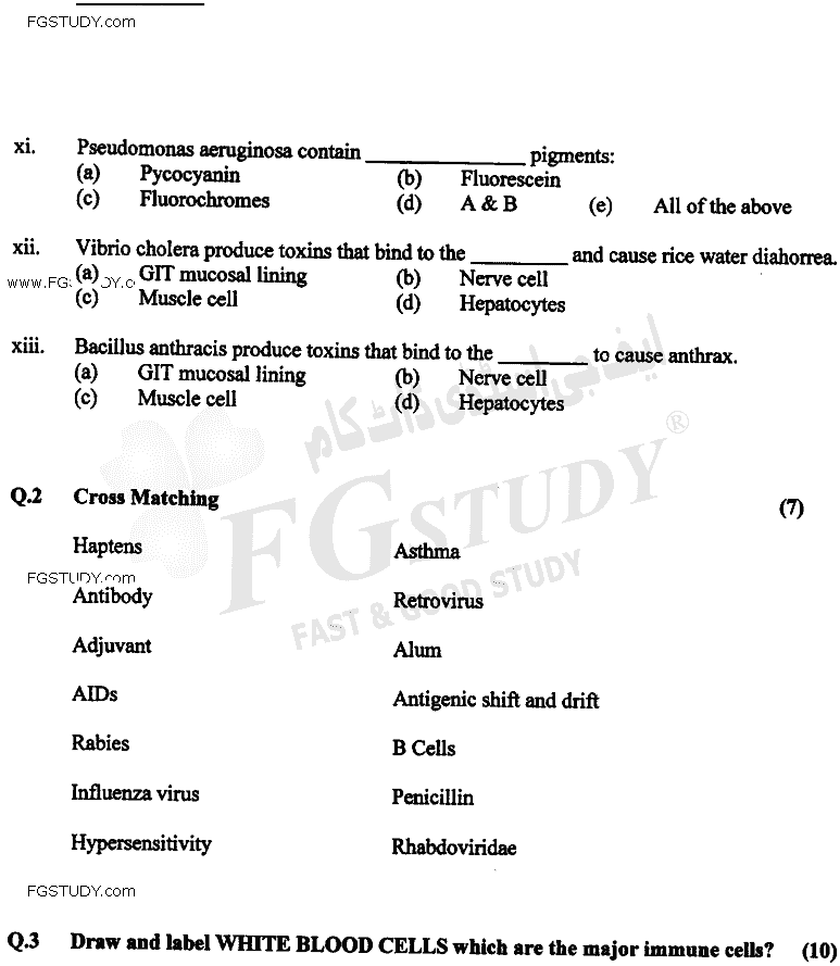 BSc Part 2 Microbiology 2 Past Paper 2018 Punjab University Objective