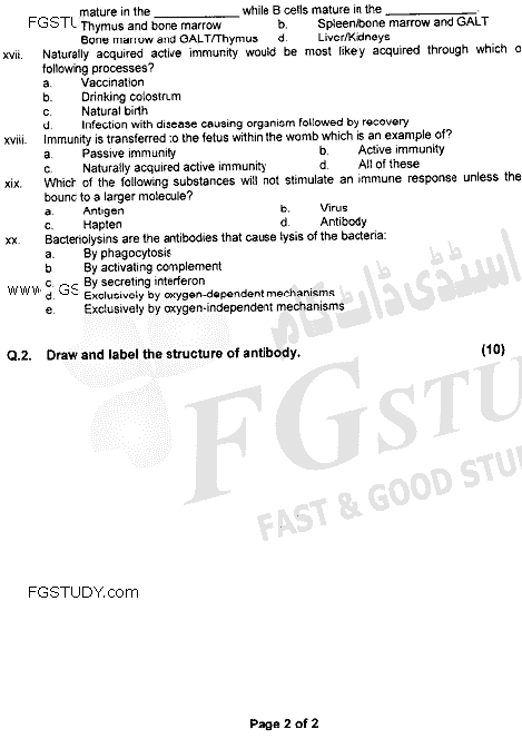 BSc Part 2 Microbiology 2 Past Paper 2020 Punjab University Objective