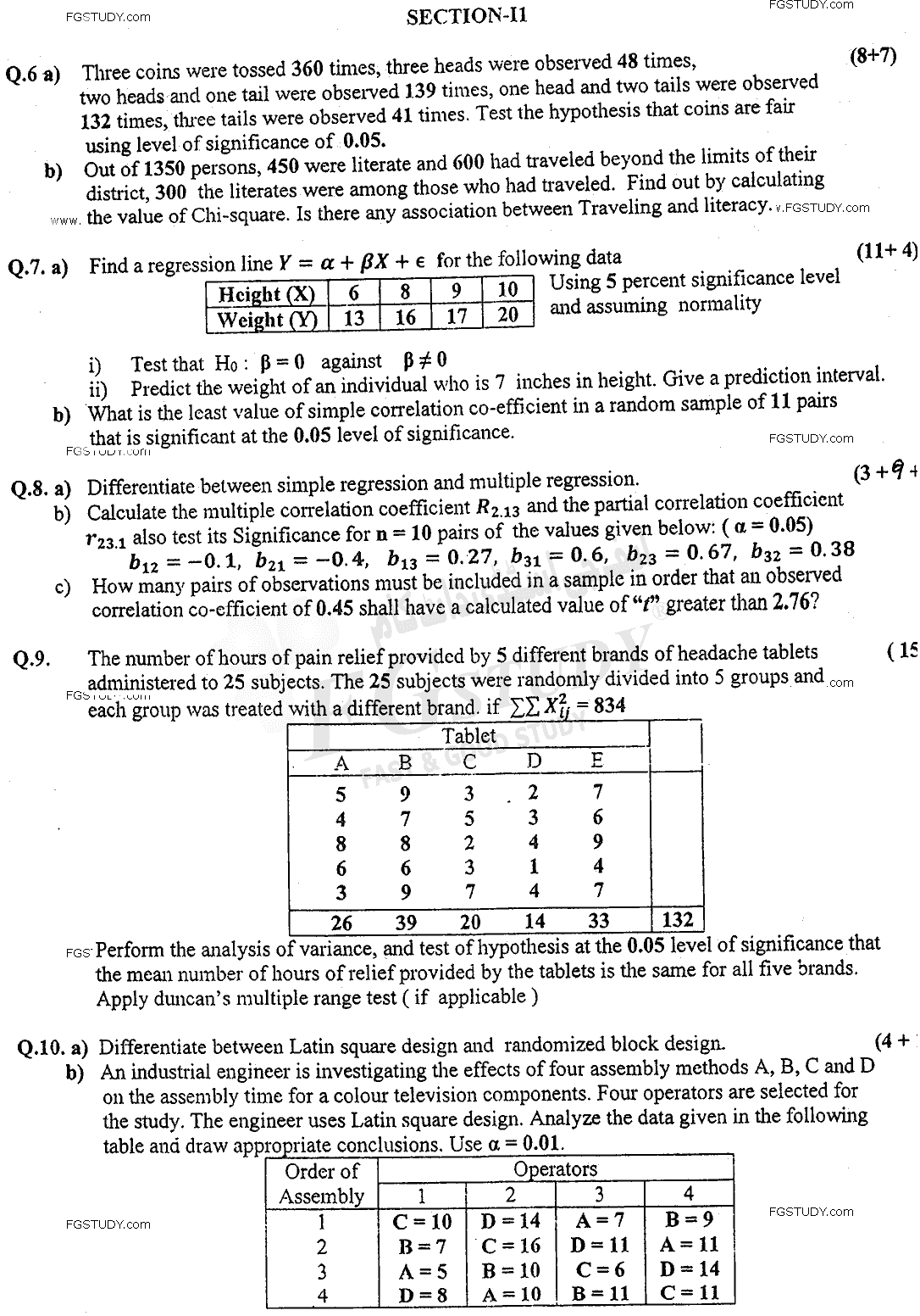 BSc Part 2 Statistics 2 Past Paper 2017 Punjab University