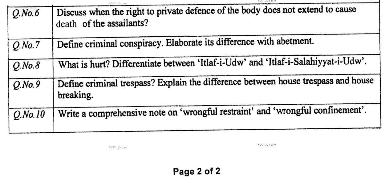 LLB Part 1 Criminal Law Past Paper 2020 Punjab University