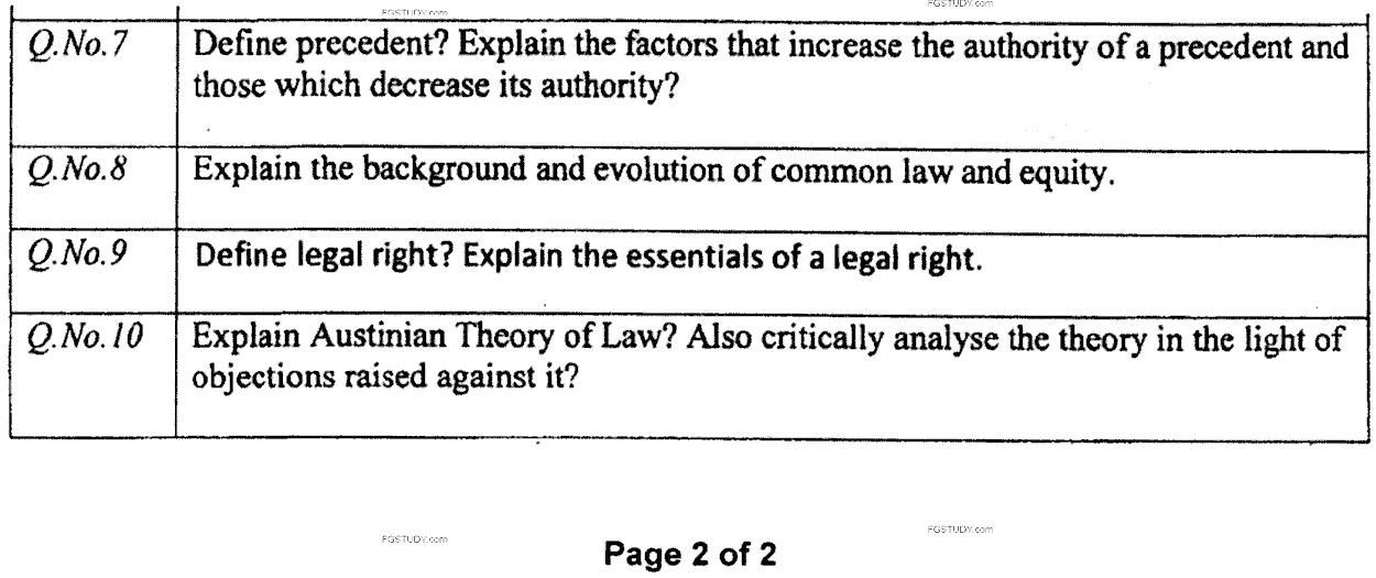 LLB Part 1 English Jurisprudence Past Paper 2020 Punjab University