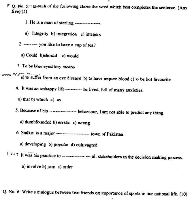 LLB Part 1 Language Skills 2 English Language Past Paper 2017 Punjab University