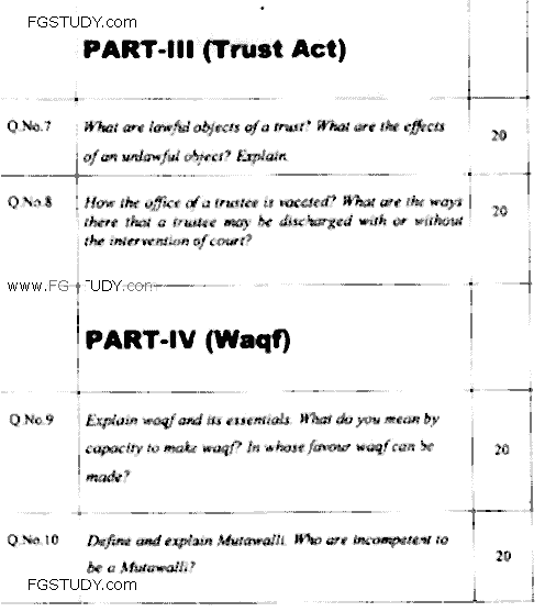 LLB Part 2 Equity Past Paper 2016 Punjab University