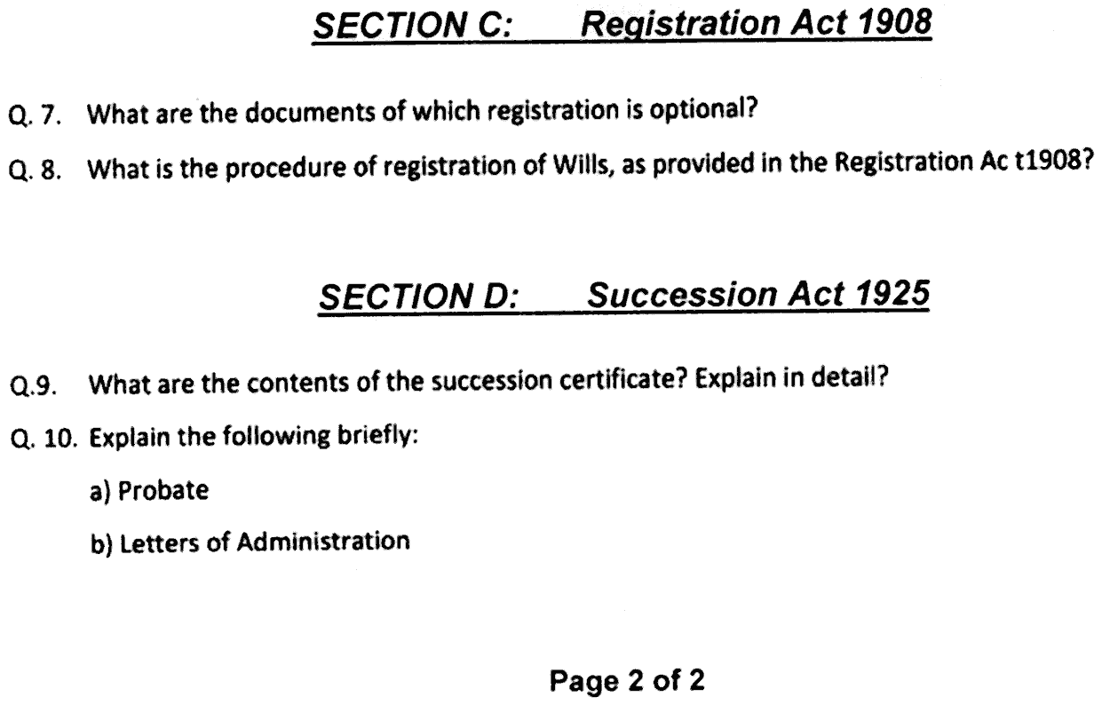 LLB Part 2 Law Of Transfer Of Property Past Paper 2020 Punjab University