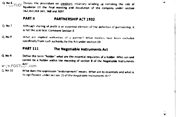 LLB Part 2 Mercantile Law Past Paper 2019 Punjab University