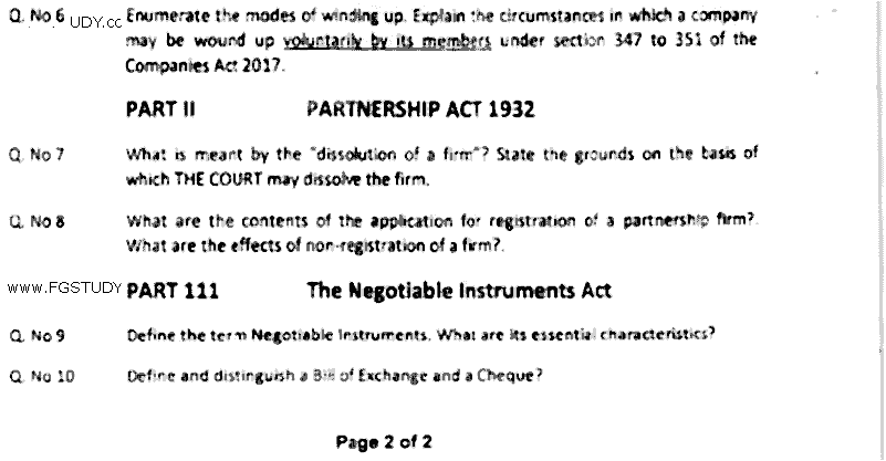 LLB Part 2 Mercantile Law Past Paper 2019 Punjab University