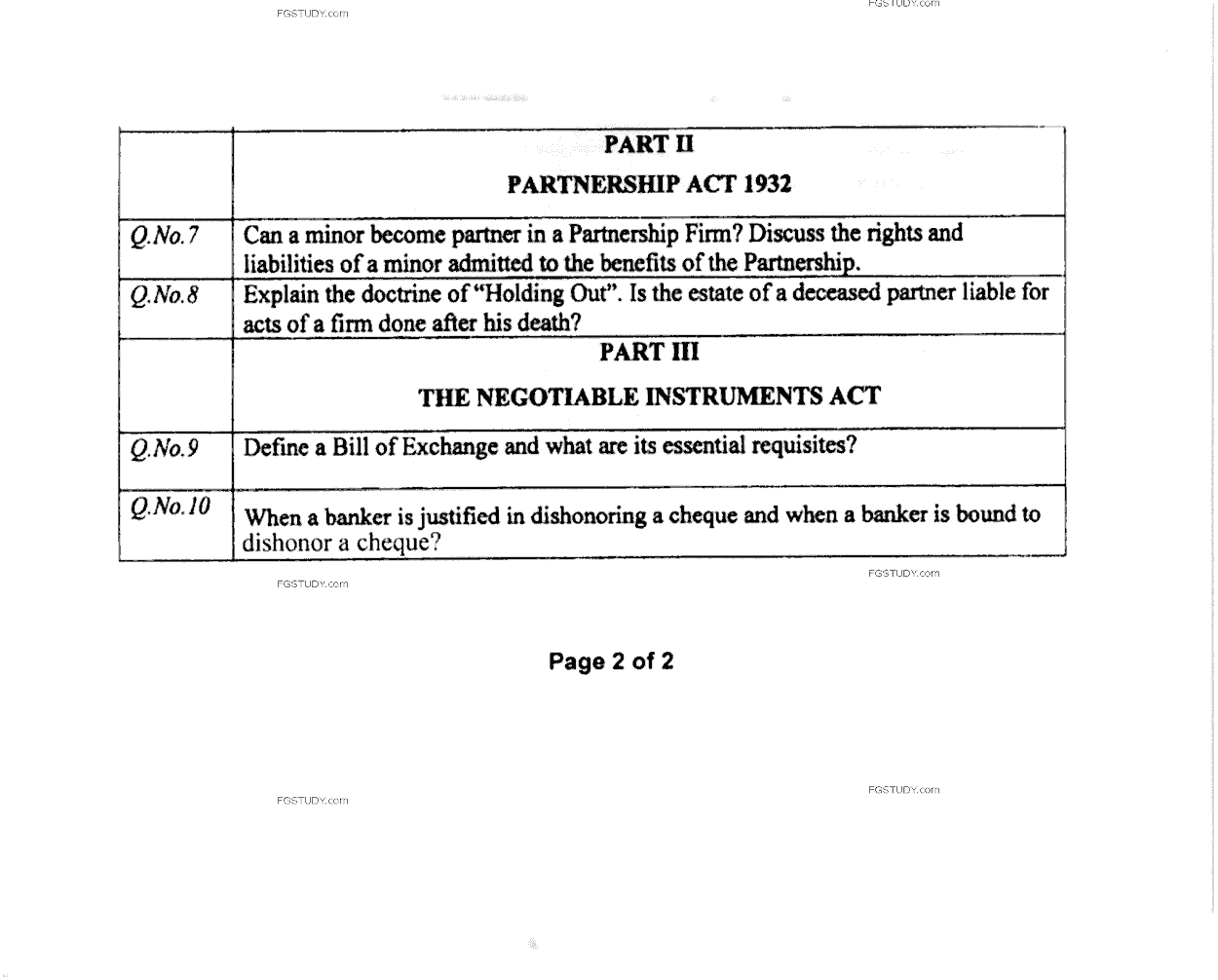 LLB Part 2 Mercantile Law Past Paper 2020 Punjab University