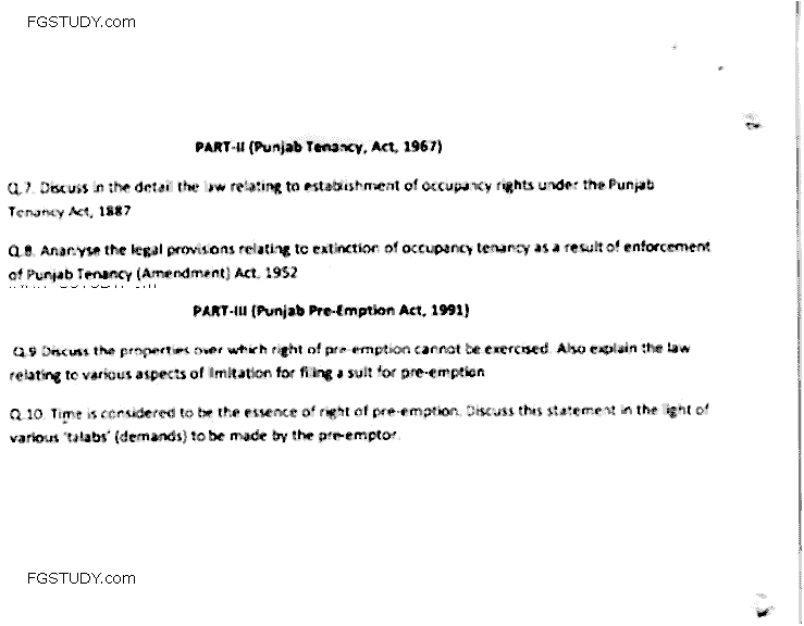 LLB Part 2 Special Local Laws Past Paper 2019 Punjab University