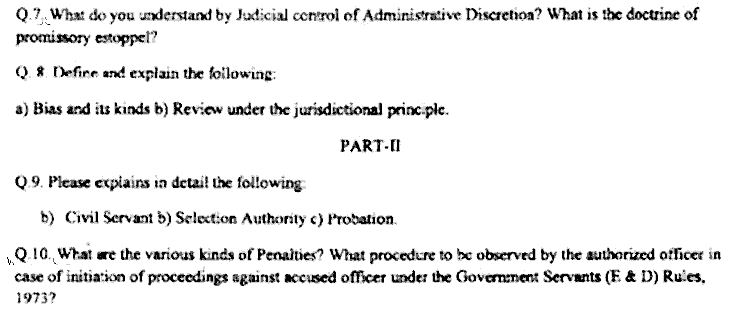 LLB Part 3 Administrative Law Past Paper 2019 Punjab University