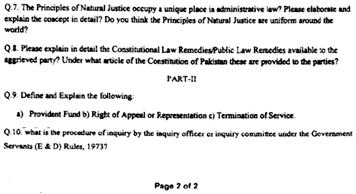 LLB Part 3 Administrative Law Past Paper 2019 Punjab University
