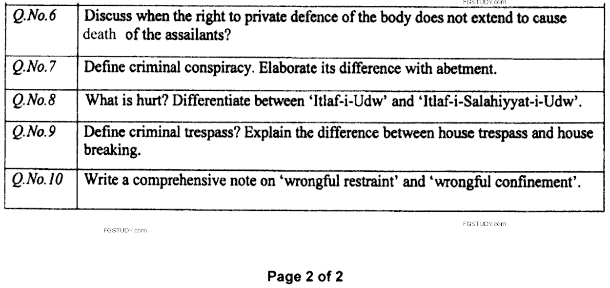 LLB Part 3 Criminal Law Past Paper 2020 Punjab University