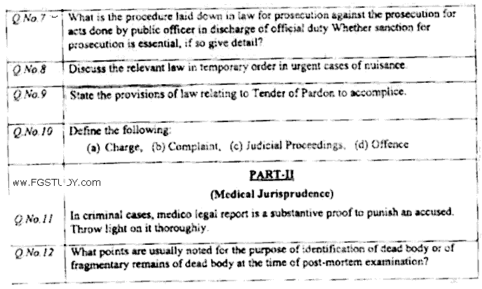 LLB Part 3 Criminal Procedure Code Medical Jurisprudence Past Paper 2019 Punjab University
